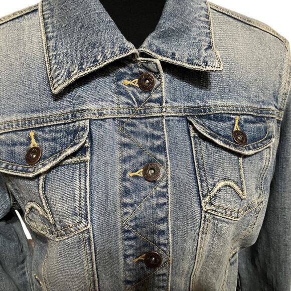 90s Vintage Denim Jacket l Vanity Jeans l L l Florals in cuff and collar - Picture 2 of 13